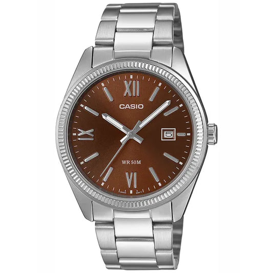 Casio férfi karóra MTP-1302DD-5A, rozsdamentes acél, barna számlap, WR50