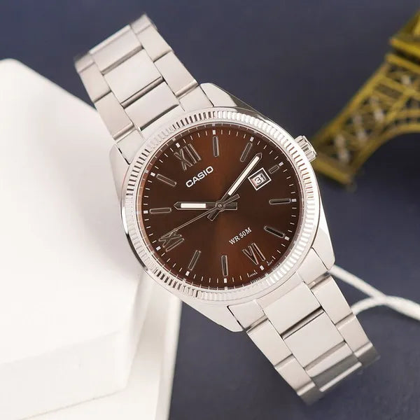 Casio férfi karóra MTP-1302DD-5A, rozsdamentes acél, barna számlap, WR50