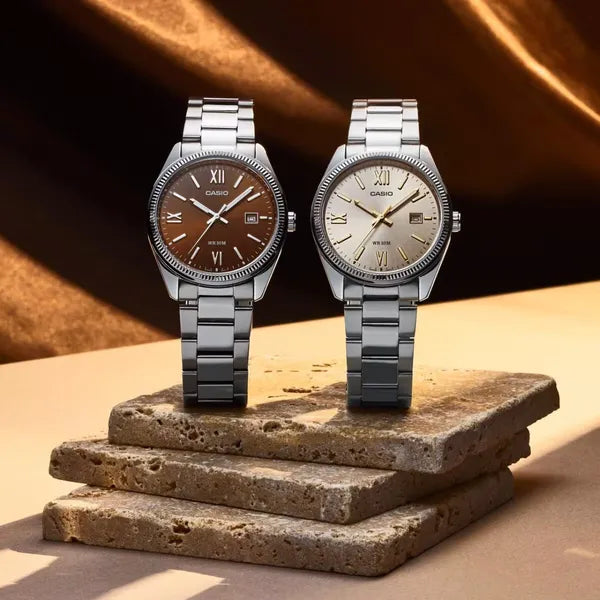 Casio férfi karóra MTP-1302DD-5A, rozsdamentes acél, barna számlap, WR50