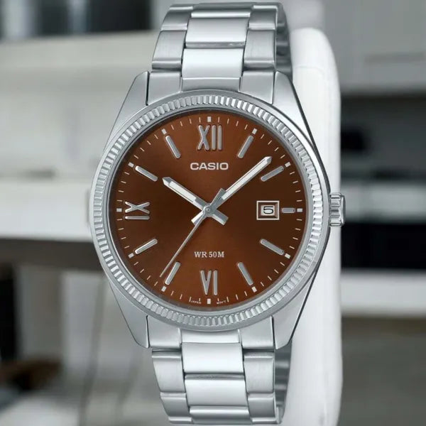 Casio férfi karóra MTP-1302DD-5A, rozsdamentes acél, barna számlap, WR50