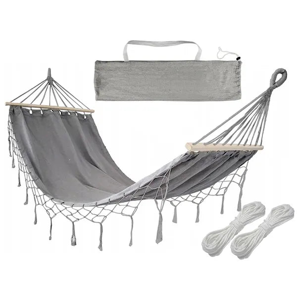 Kerti XL függőágy 200×100 cm, 200 kg teherbírással, huzattal és kötelekkel