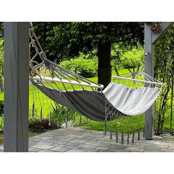 Kerti XL függőágy 200×100 cm, 200 kg teherbírással, huzattal és kötelekkel