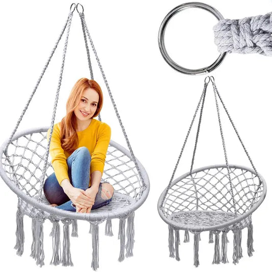 Boho stílusú szürke gólyafészek hintafotel, 120 kg teherbírással