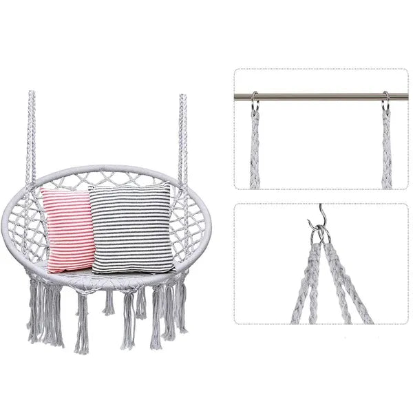 Boho stílusú szürke gólyafészek hintafotel, 120 kg teherbírással