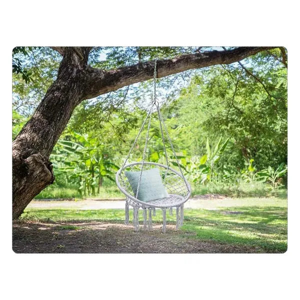 Boho stílusú szürke gólyafészek hintafotel, 120 kg teherbírással