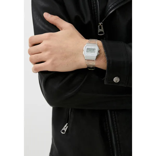 Casio F-91WS-7 uniszex retro digitális karóra, átlátszó fehér, WR30