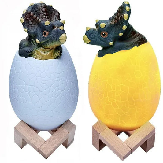 RGB LED dinoszaurusz tojás éjjeli lámpa – triceratops dekor, gyerek szoba