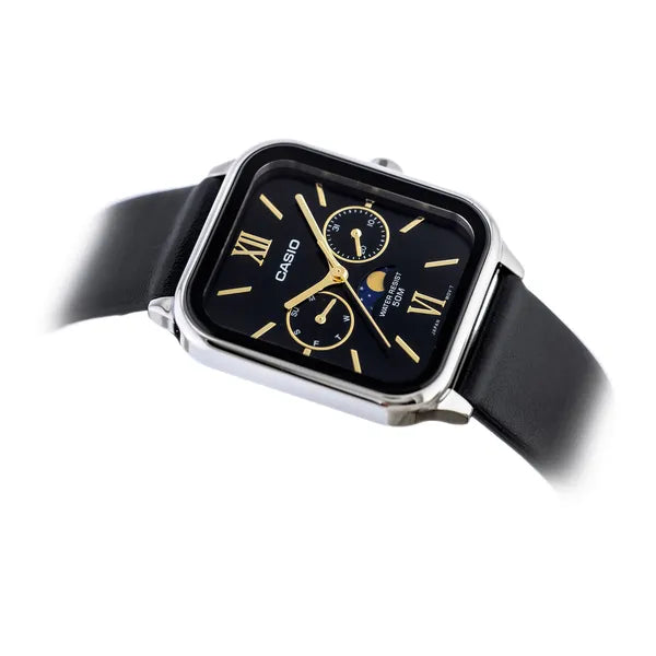 Férfi karóra Casio MTP-M305L-1A2, bőrszíj, 34 mm, WR50, holdfázis