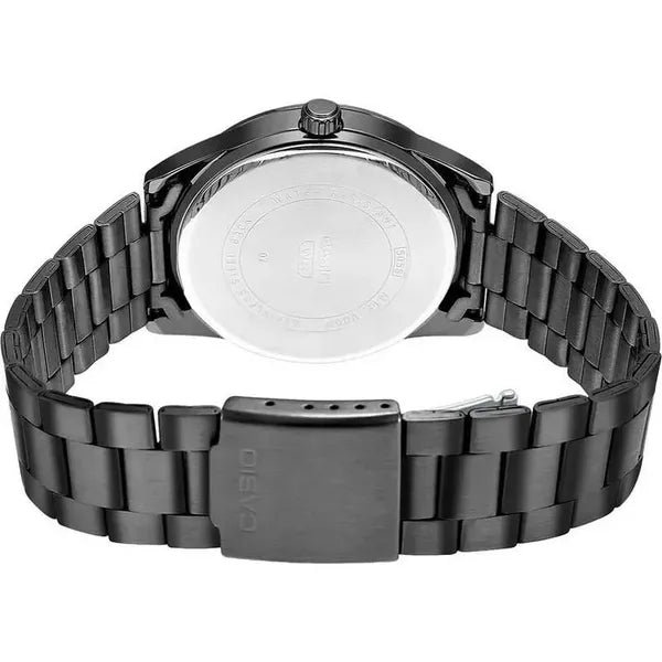 Casio MTP-VD03B-2A férfi karóra, fekete acél szíj, kék számlap, WR50, dátum