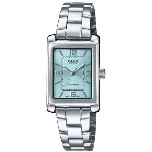 Casio LTP-1234DD-2A női karóra rozsdamentes acéllal, türkiz, téglalap