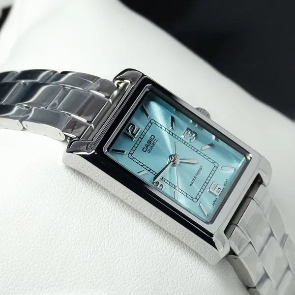 Casio LTP-1234DD-2A női karóra rozsdamentes acéllal, türkiz, téglalap