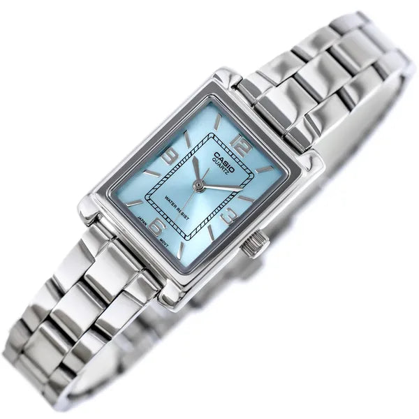 Casio LTP-1234DD-2A női karóra rozsdamentes acéllal, türkiz, téglalap