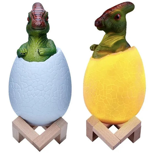 Triceratops dinoszaurusz RGB LED tojás éjjeli lámpa, fa talp, gyerekeknek