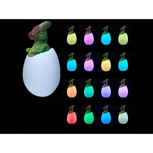 Triceratops dinoszaurusz RGB LED tojás éjjeli lámpa, fa talp, gyerekeknek