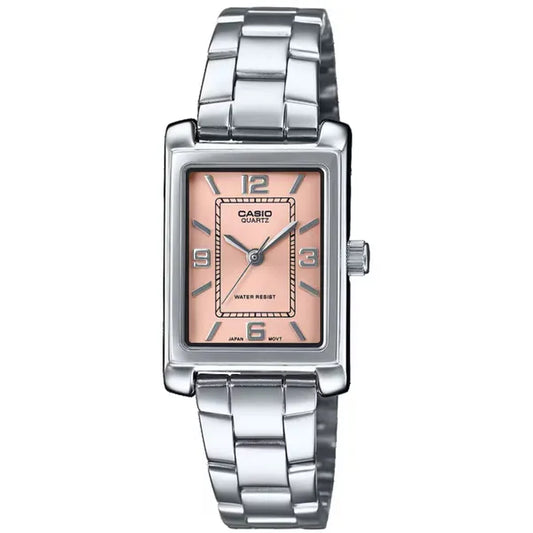 Női Casio LTP-1234DD-4A karóra, rozsdamentes acél, rózsaszín számlap, téglalap