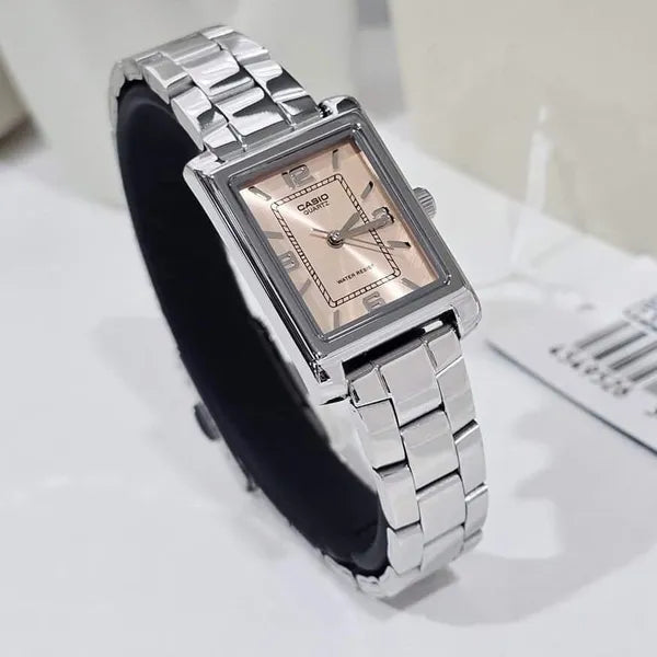 Női Casio LTP-1234DD-4A karóra, rozsdamentes acél, rózsaszín számlap, téglalap