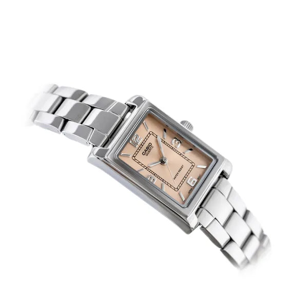 Női Casio LTP-1234DD-4A karóra, rozsdamentes acél, rózsaszín számlap, téglalap