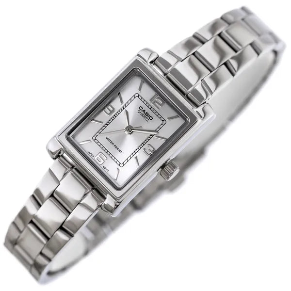 Női Casio karóra LTP-1234DD-7A, ezüst nemesacél, téglalap, WR30