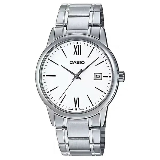 Casio MTP-V002D-7B3 férfi karóra – kvarc, acél szíj, fehér számlap, 44 mm