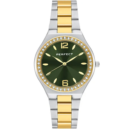 Perfect S390-06 női karóra, zöld számlap, arany/ezüst fém szíj, 34 mm