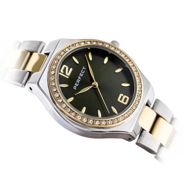 Perfect S390-06 női karóra, zöld számlap, arany/ezüst fém szíj, 34 mm