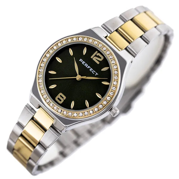 Perfect S390-06 női karóra, zöld számlap, arany/ezüst fém szíj, 34 mm