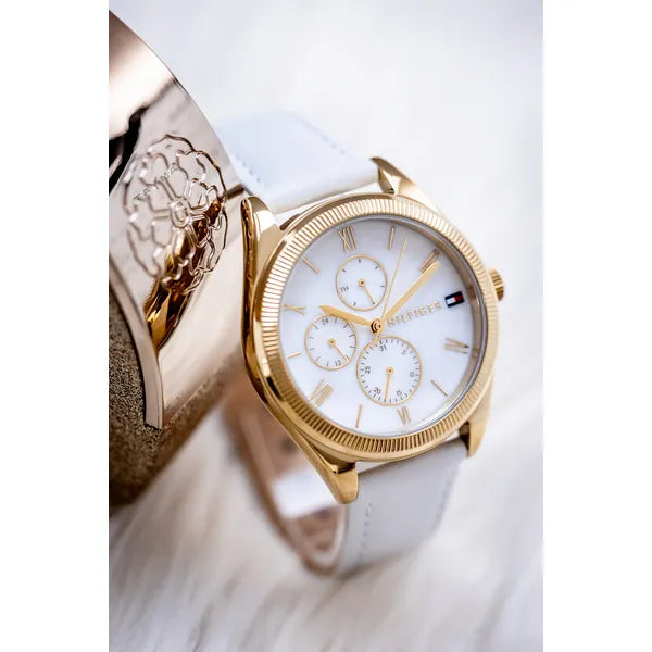 Tommy Hilfiger Monica 38 mm női karóra, quartz, bőr szíj, arany tok