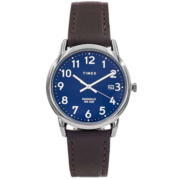 Timex Easy Reader női karóra, 35 mm, fekete bőrszíj, kék számlap