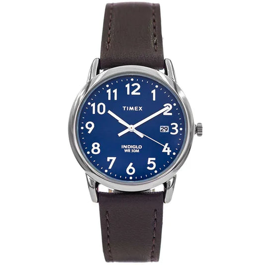Timex Easy Reader női karóra, 35 mm, fekete bőrszíj, kék számlap