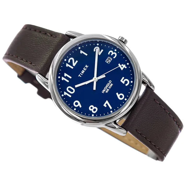 Timex Easy Reader női karóra, 35 mm, fekete bőrszíj, kék számlap