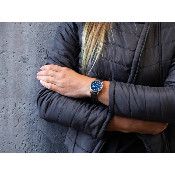 Timex Easy Reader női karóra, 35 mm, fekete bőrszíj, kék számlap
