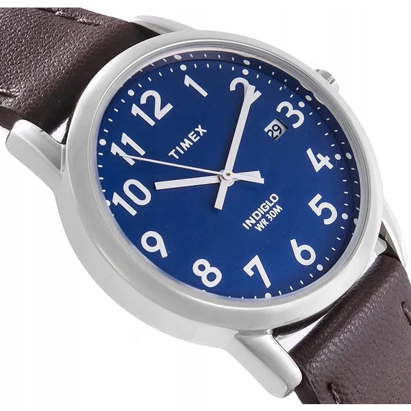 Timex Easy Reader női karóra, 35 mm, fekete bőrszíj, kék számlap