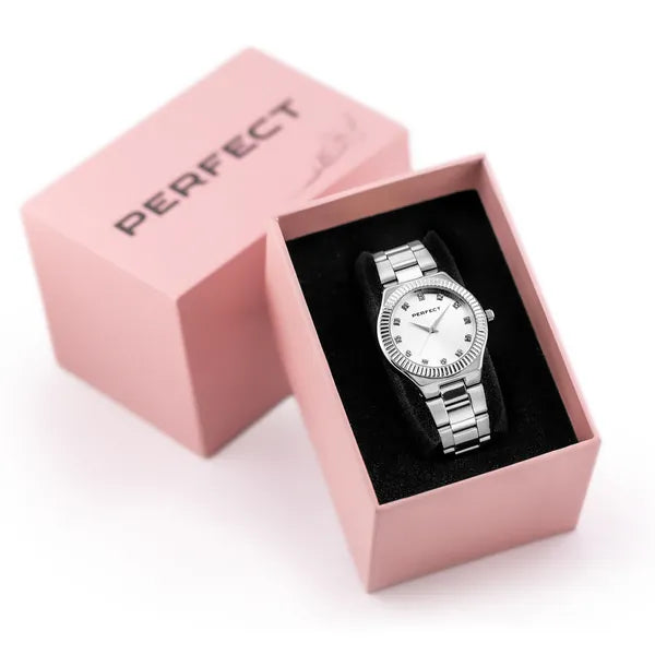 Perfect S391-01 női karóra, 34 mm, ezüst fémszíj, kristályos számlap