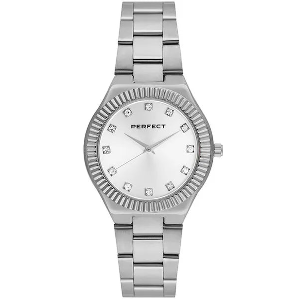 Perfect S391-01 női karóra, 34 mm, ezüst fémszíj, kristályos számlap