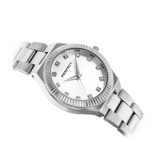 Perfect S391-01 női karóra, 34 mm, ezüst fémszíj, kristályos számlap