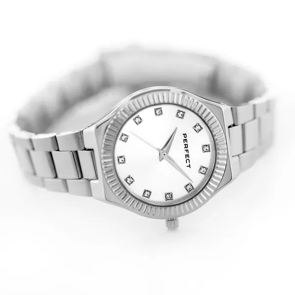 Perfect S391-01 női karóra, 34 mm, ezüst fémszíj, kristályos számlap
