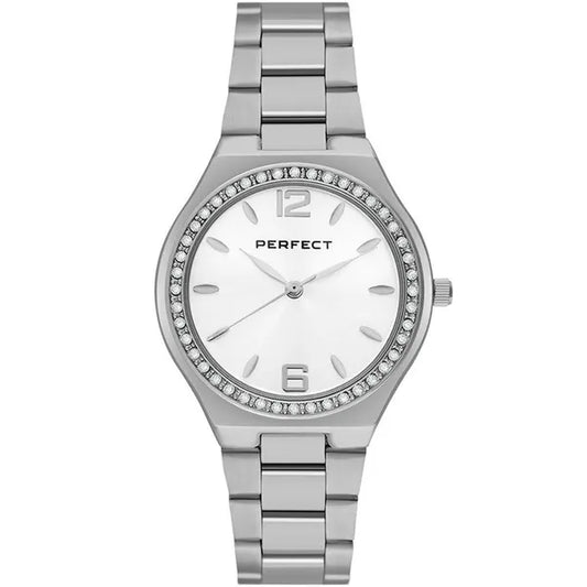 Perfect S390-01 női karóra, 34 mm, ezüst fém szíj, kristályos