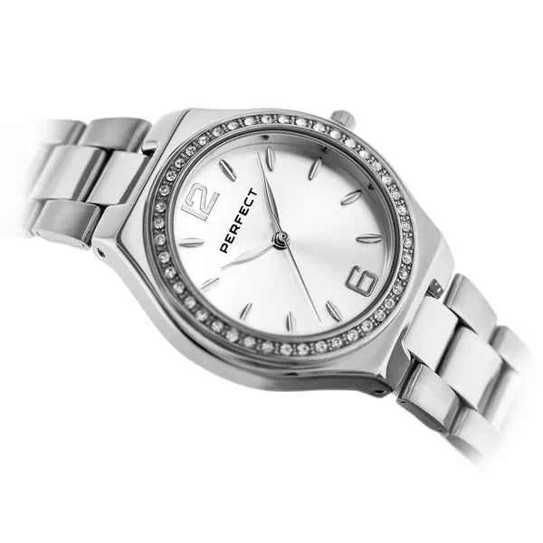Perfect S390-01 női karóra, 34 mm, ezüst fém szíj, kristályos