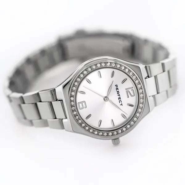 Perfect S390-01 női karóra, 34 mm, ezüst fém szíj, kristályos