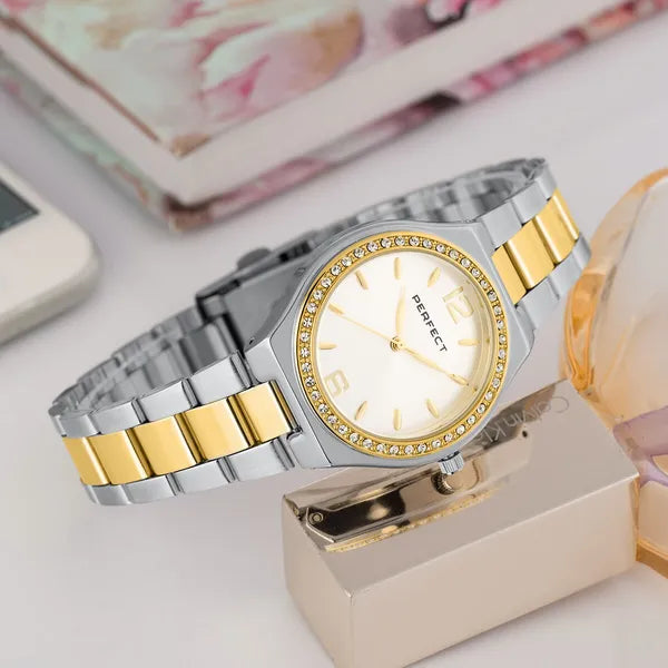Női kétszínű Perfect quartz karóra 34 mm, kristályos, WR30 + díszdoboz