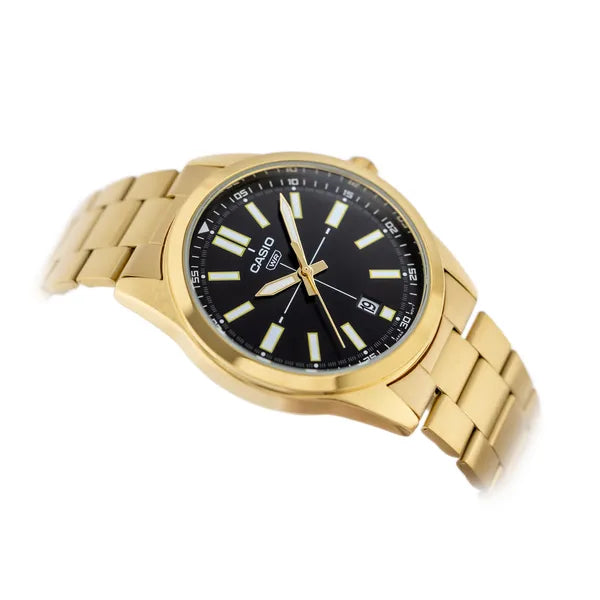 Casio MTP-VD02G-1E férfi karóra, aranyszínű acél, fekete számlap, 41 mm