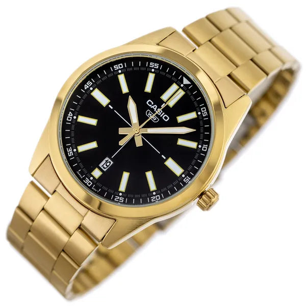 Casio MTP-VD02G-1E férfi karóra, aranyszínű acél, fekete számlap, 41 mm