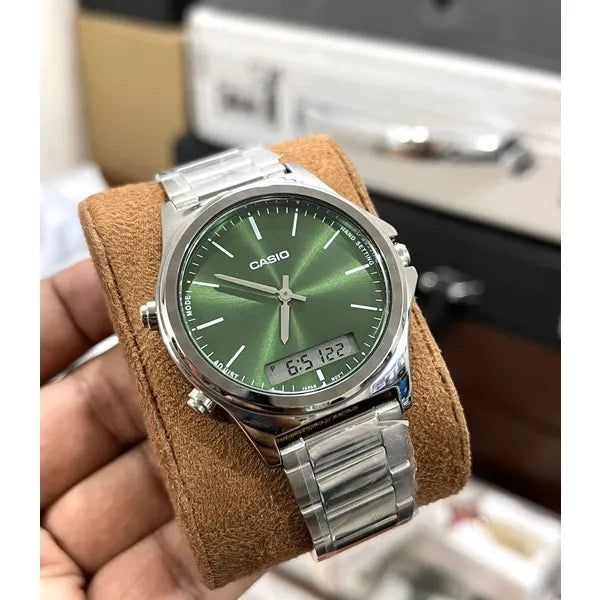 Casio MTP-VC01D-3E férfi karóra, acél szíj, zöld számlap, WR50