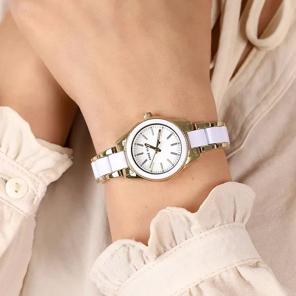 Anne Klein AK-3212WTGB női karóra, kvarc, rozsdamentes acél, arany/fehér