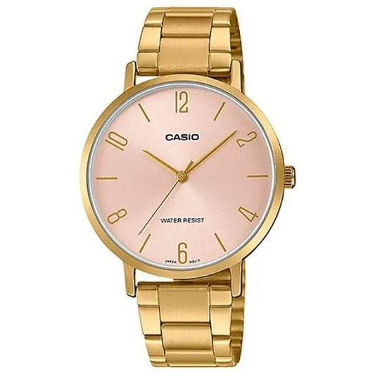 Casio női kvarc karóra, arany acél tok és szíj, rozéarany számlap 40 mm
