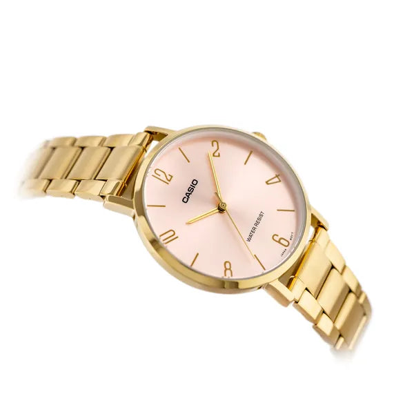 Casio női kvarc karóra, arany acél tok és szíj, rozéarany számlap 40 mm