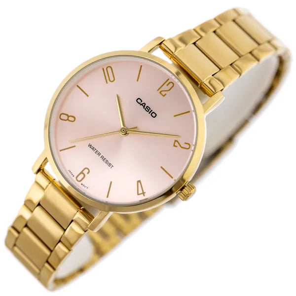 Casio női kvarc karóra, arany acél tok és szíj, rozéarany számlap 40 mm