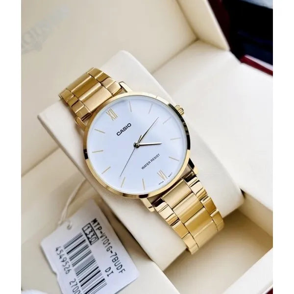 Casio MTP-VT01G-7B férfi karóra arany acél tok és szíj, 40 mm, WR30