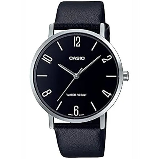 Casio MTP-VT01L-1B2 férfi karóra, fekete számlap, bőrszíj, 40 mm, WR30