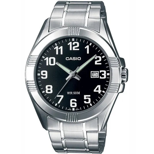 Casio MTP-1308D-1B férfi karóra, acél szíj, fekete számlap, WR50